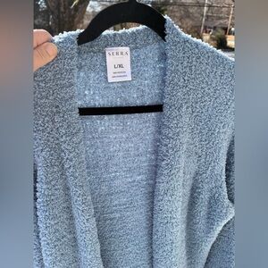 Serra Cardigan Sweater Womens LARGE Open Front Long Pockets Boho Donegal Preppy